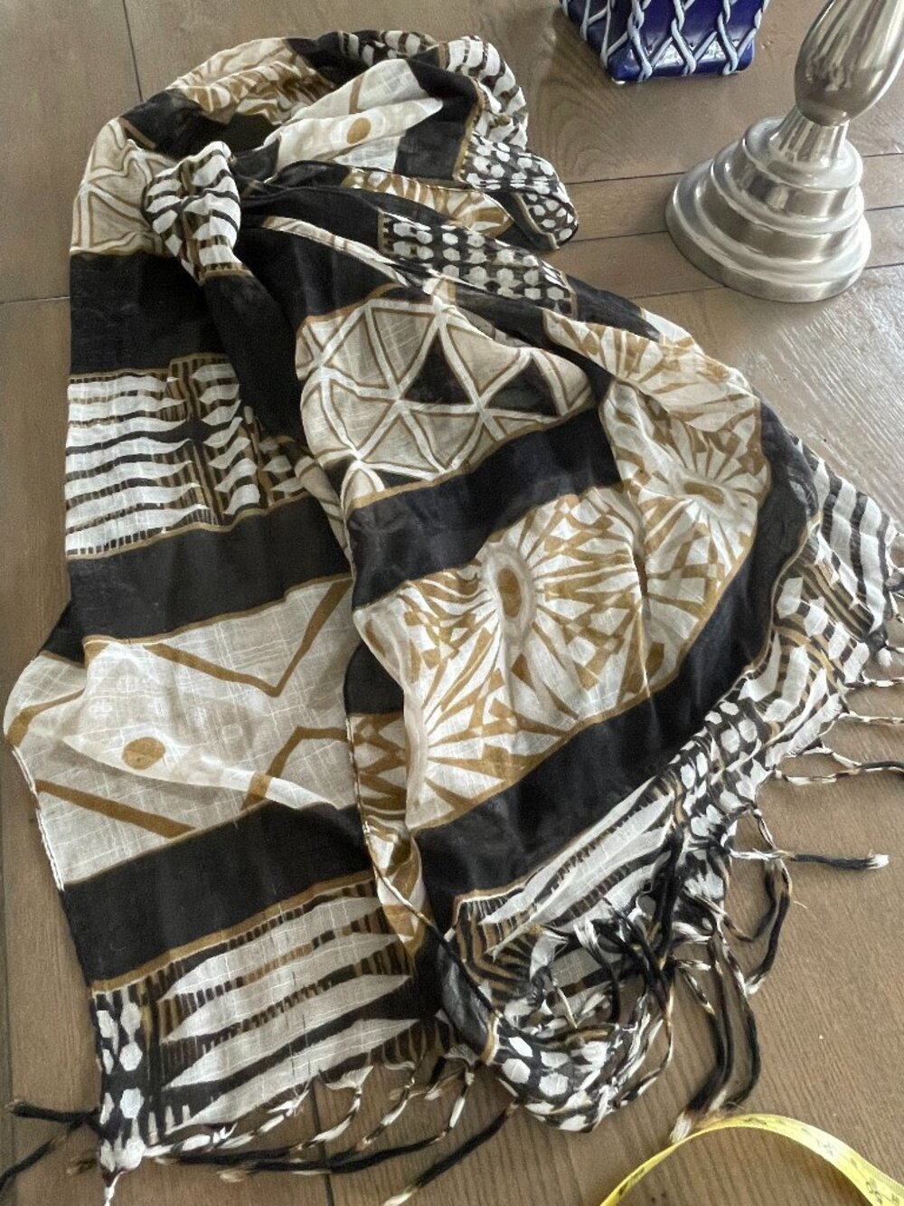 Scarf Block Print Lightweight- Brown, white, black
